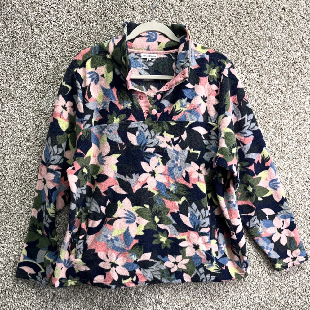 Vera Bradley Sweatshirt Women's XL Floral Print Snap Neck Fleece Pullover